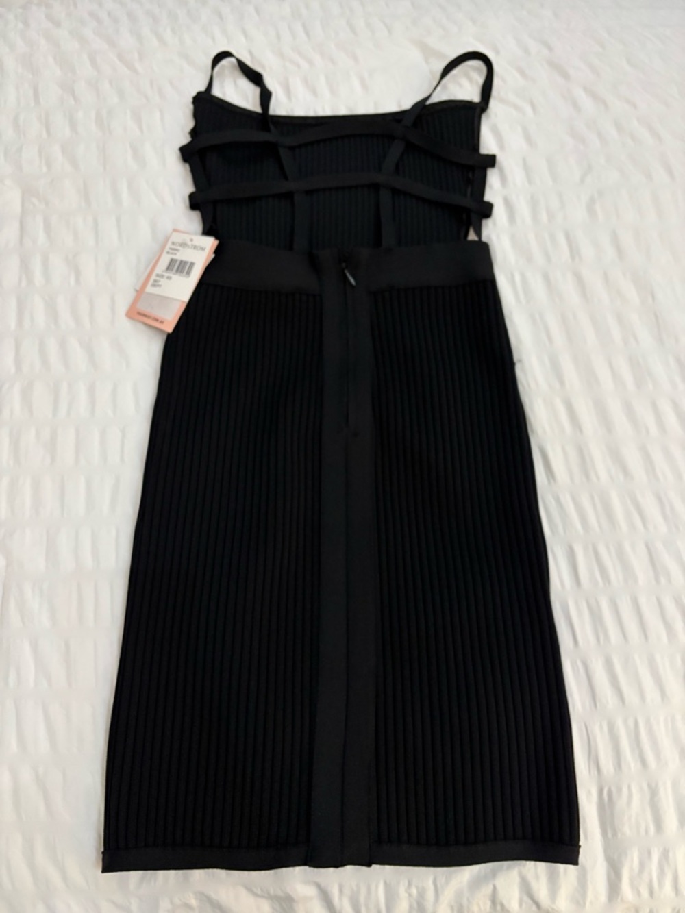 Black Ribbed Bodycon Mini Dress with Strappy Bust